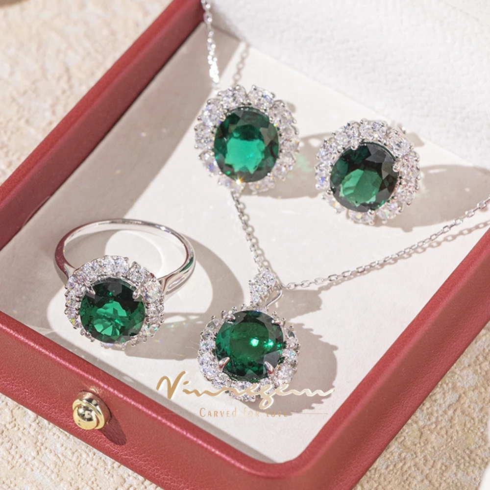 Vinregem Classic 925 Sterling Silver Oval Cut Emerald High Carbon Diamond Gemstone Ring/Earrings/Necklaces/Pendant Jewelry Sets
Vinregem Classic 925 Sterling Silver Oval Cut Emerald High Carbon Diamond Gemstone Ring/Earrings/Necklaces/Pendant Jewelry Sets