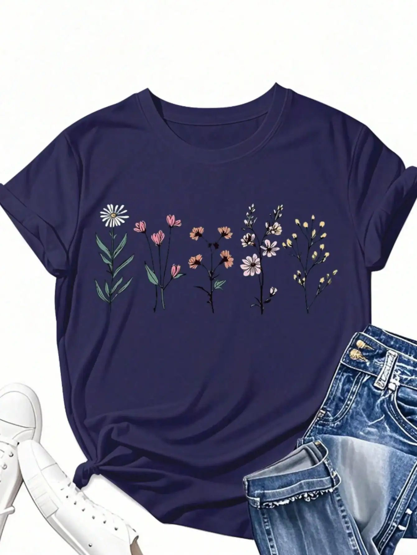 Летние наряды, топы с круглым вырезом больших размеров, нарисованные вручную футболки с цветочным узором, футболки с графическим рисунком, женские топы
Летние наряды, топы с круглым вырезом больших размеров, нарисованные вручную футболки с цветочным узором, футболки с графическим рисунком, женские топы