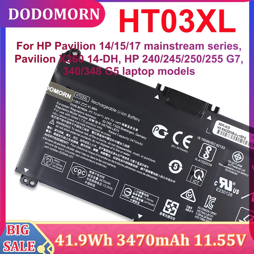 Durable HT03XL L11119-855 Battery Replacement for HP Pavilion 14 15CS 17 DA DB DW Series CS0053CL DW0033NR L11421-2C2 HSTNN-UB7J
Durable HT03XL L11119-855 Battery Replacement for HP Pavilion 14 15CS 17 DA DB DW Series CS0053CL DW0033NR L11421-2C2 HSTNN-UB7J