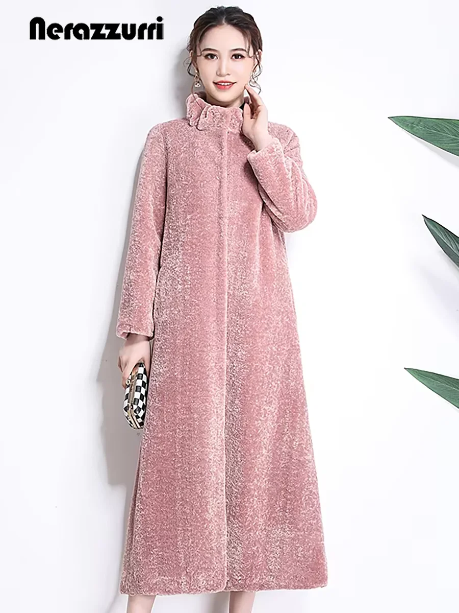 Nerazzurri Autumn Winter Fluffy Warm Soft Pink Faux Fur Coat Women Stand Collar Elegant Luxury Extra Long Furry Overcoat 2025
Nerazzurri Autumn Winter Fluffy Warm Soft Pink Faux Fur Coat Women Stand Collar Elegant Luxury Extra Long Furry Overcoat 2025