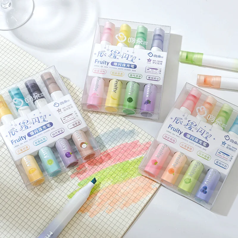 4pcs Fruity Highlighter Pens Set Brush Tip Strobe Bling Glitter Color Marker Liner for Drawing Painting Art School A7640
4pcs Fruity Highlighter Pens Set Brush Tip Strobe Bling Glitter Color Marker Liner for Drawing Painting Art School A7640