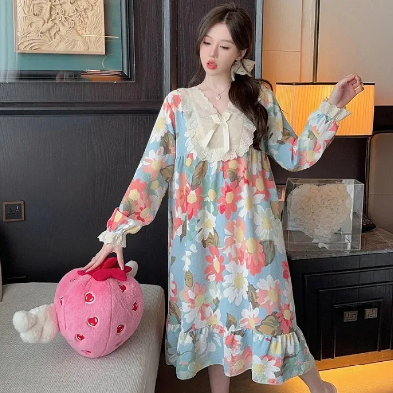 Large Size Long Sleeved Nightdress Women Autumn Spring Loungewear Korean Sweet Cartoon Pajamas Lace Princess Loose Nightgown
Large Size Long Sleeved Nightdress Women Autumn Spring Loungewear Korean Sweet Cartoon Pajamas Lace Princess Loose Nightgown