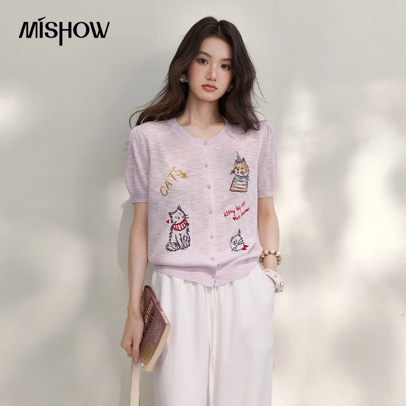 MISHOW Sweet Cat Letter Embroidered Knitted Cardigan For Women 2026 Summer Lightweight Breathable Short Sleeved Top MXF26Z3128
MISHOW Sweet Cat Letter Embroidered Knitted Cardigan For Women 2026 Summer Lightweight Breathable Short Sleeved Top MXF26Z3128