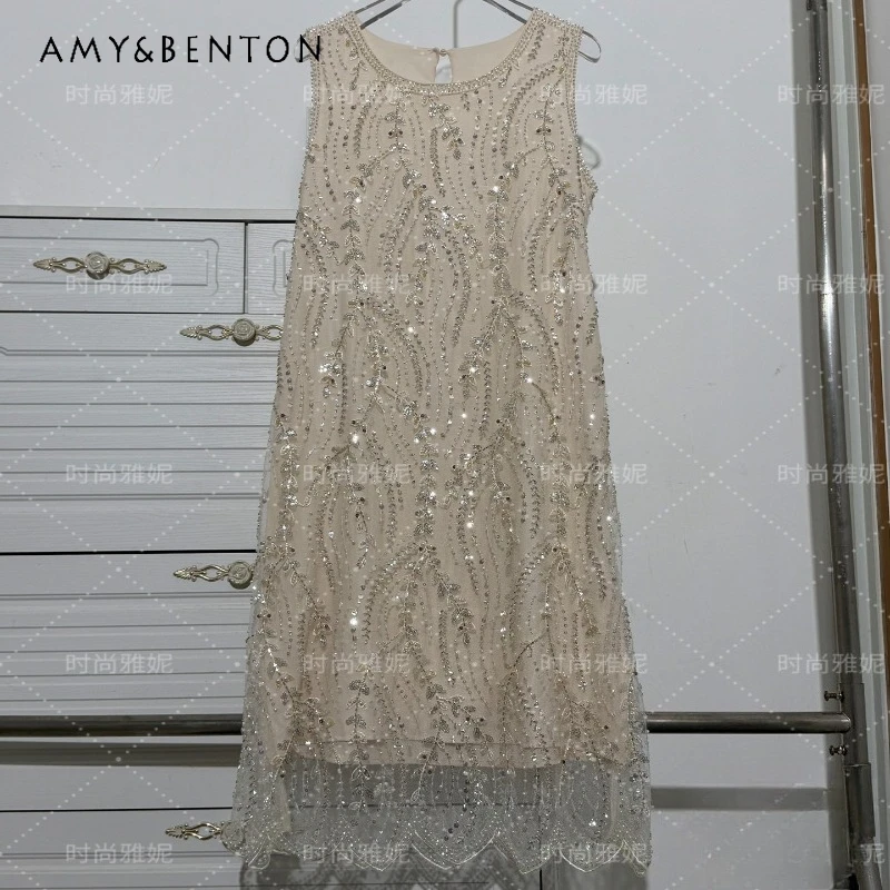 New Trendy Slim-fit Round Neck Lace Sexy Sleeveless Dresses Chic Elegant Sequin Beaded Pearl Party Wedding Banquet Dress Ladies
New Trendy Slim-fit Round Neck Lace Sexy Sleeveless Dresses Chic Elegant Sequin Beaded Pearl Party Wedding Banquet Dress Ladies