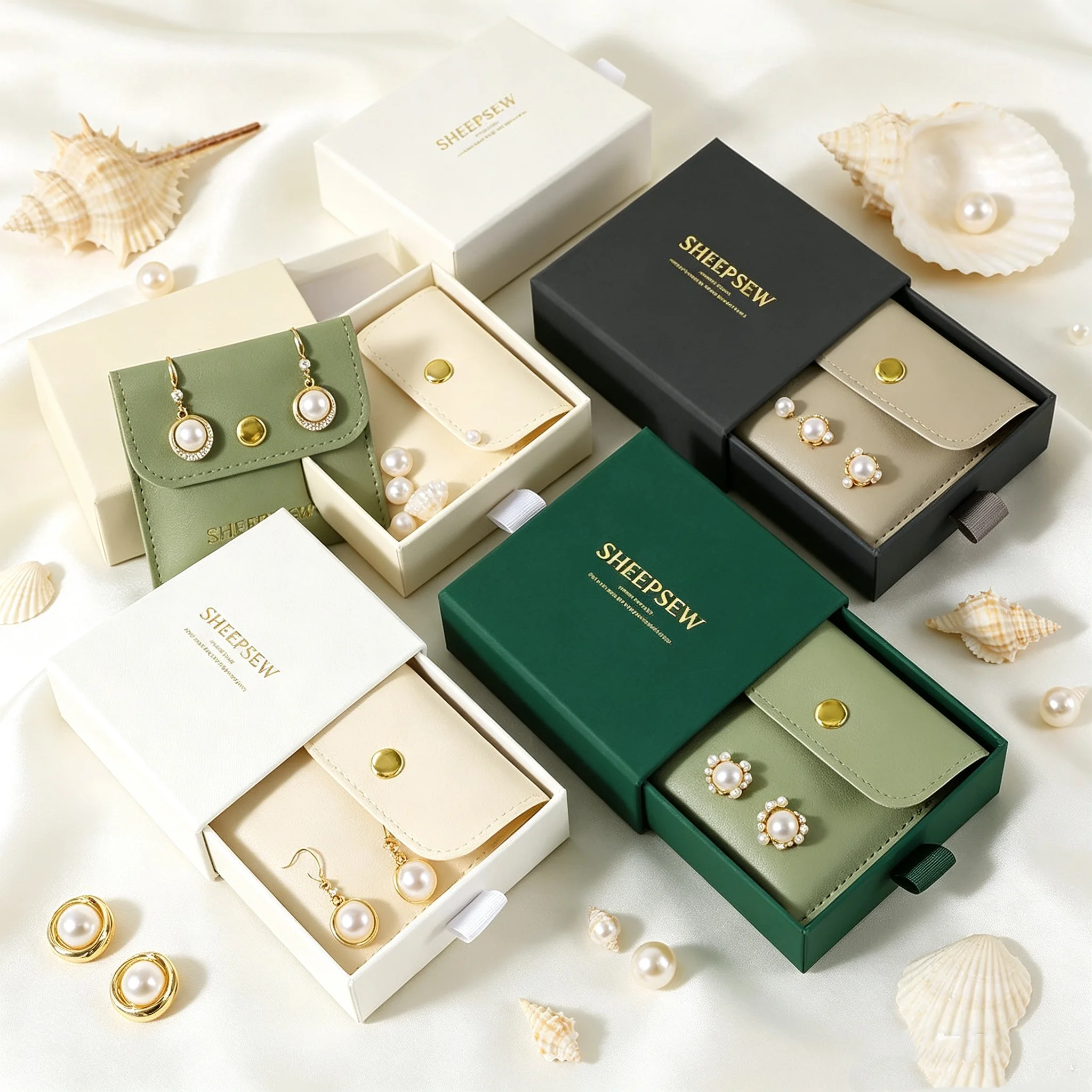 SheepSew Custom Debossed Logo Drawer Cardboard Jewelry Box Set Matching Microfiber Snap Button Pouch Gift Packagor Ring Earring
SheepSew Custom Debossed Logo Drawer Cardboard Jewelry Box Set Matching Microfiber Snap Button Pouch Gift Packagor Ring Earring