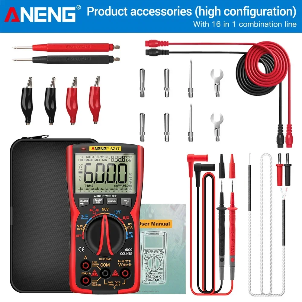 ANENGSZ17 DIY Transistor Capacitor NCVDetector Lcr Meter Digital Multimeter 6000Counts Professional True RMS AC/DC Analog Tester
ANENGSZ17 DIY Transistor Capacitor NCVDetector Lcr Meter Digital Multimeter 6000Counts Professional True RMS AC/DC Analog Tester