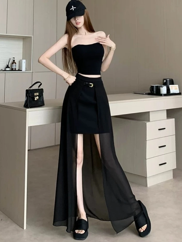 Skirt Black Blazer Summer Designer Mock Two Piece Mesh Patchwork Draping A Line Stylish Elegant Gorgeous Very Long Dress
Skirt Black Blazer Summer Designer Mock Two Piece Mesh Patchwork Draping A Line Stylish Elegant Gorgeous Very Long Dress