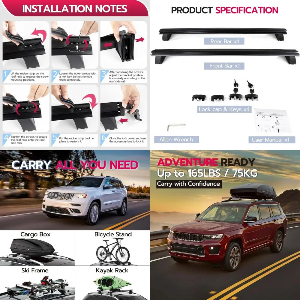 Алюминиевые поперечины на крышу для Grand Cherokee 2011-2021, грузоподъемность 165 фунтов, рифленые направляющие, багажник для лыж/снеуборда/каяка/велосипеда
Алюминиевые поперечины на крышу для Grand Cherokee 2011-2021, грузоподъемность 165 фунтов, рифленые направляющие, багажник для лыж/снеуборда/каяка/велосипеда