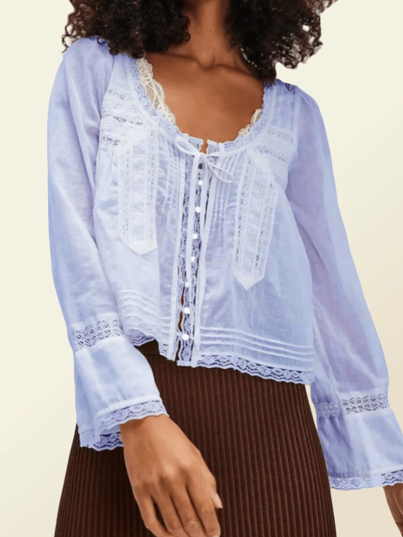 Women Lace Trim Long Sleeve Blouse Tie Front Button Up Boho Peplum Top
Women Lace Trim Long Sleeve Blouse Tie Front Button Up Boho Peplum Top