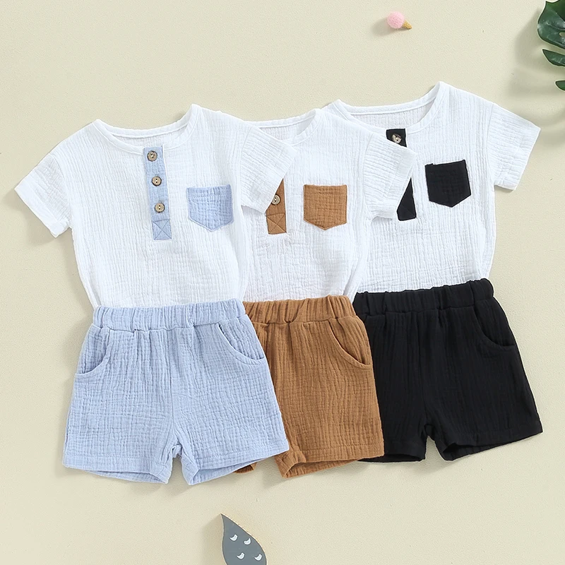 Newborn Baby Summer Clothing Sets for Boys Kids Clothes Contrast Color Pocket Short Sleeve Bodysuits+Shorts Tracksuits
Newborn Baby Summer Clothing Sets for Boys Kids Clothes Contrast Color Pocket Short Sleeve Bodysuits+Shorts Tracksuits
