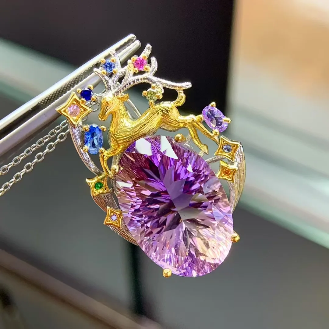 Natural Ametrine Deer Pendant 925 Silver Two-tone Plated Handcrafted Fantasy Fairy Tale Style Gemstone Necklace for Women
Natural Ametrine Deer Pendant 925 Silver Two-tone Plated Handcrafted Fantasy Fairy Tale Style Gemstone Necklace for Women