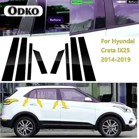 Fit For Hyundai Creta Ix25 2014 2015 2016 2017 2018 2019 Gloss Black Pillar Posts Door Window Trim Sticker Cover Accessories