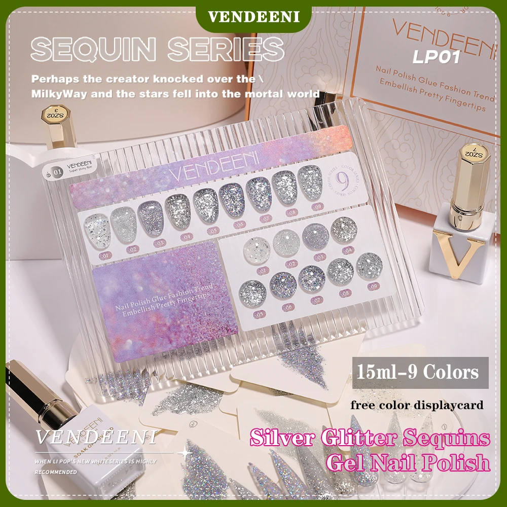 Vendeeni 9 Colors/set Silver Glitter Sequins Gel Nail Polish UV LED Reflective Metal Fragments Gel Nail Varnish With Color Card
Vendeeni 9 Colors/set Silver Glitter Sequins Gel Nail Polish UV LED Reflective Metal Fragments Gel Nail Varnish With Color Card