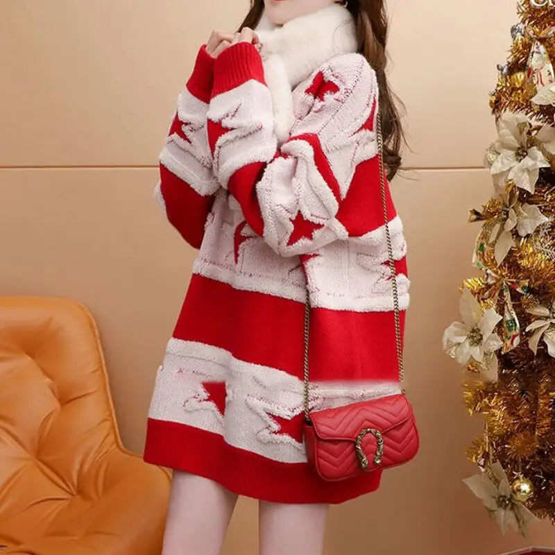 Горячая осень-зима, новый женский пуловер средней длины больших размеров, цветной вязаный свитер с пентаграммой, свободный свитер в Корейском стиле
Горячая осень-зима, новый женский пуловер средней длины больших размеров, цветной вязаный свитер с пентаграммой, свободный свитер в Корейском стиле