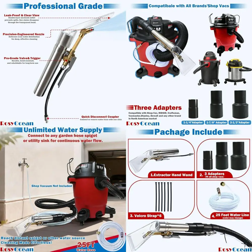 Universal Hose Kit for Shop Vacs with 2-1/2, 1-7/8 & 1-1/4 Adapters - Auto Detailing Wand for Upholstery & Carpet Clean
Universal Hose Kit for Shop Vacs with 2-1/2, 1-7/8 & 1-1/4 Adapters - Auto Detailing Wand for Upholstery & Carpet Clean