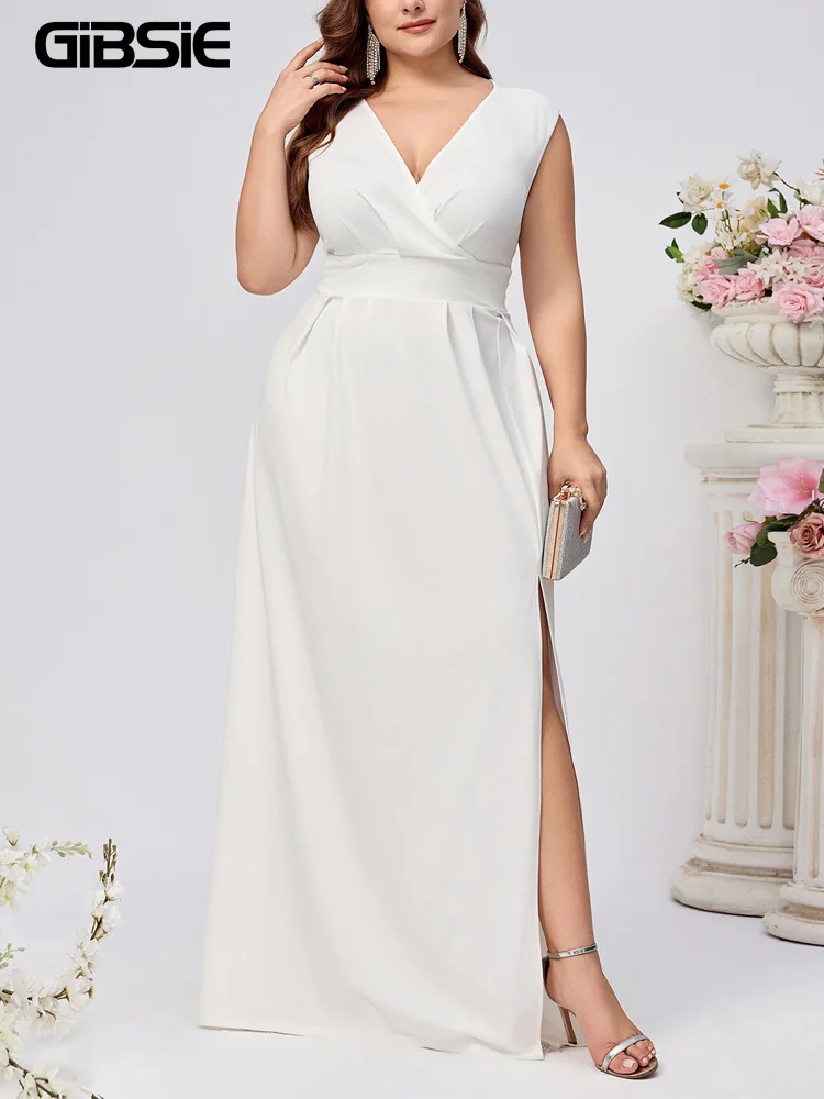 GIBSIE Plus Size White V-Neck Sleeveless Wedding Party Dress Women Sexy Cutout Backless Elegant High Split Long Maxi Dresses
GIBSIE Plus Size White V-Neck Sleeveless Wedding Party Dress Women Sexy Cutout Backless Elegant High Split Long Maxi Dresses