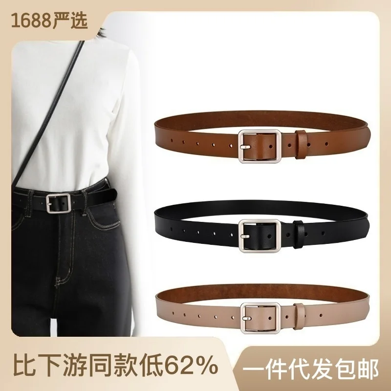 100% genuine real leather New unisex men's and women's belt square buckle design Korean fashion black simple style
100% genuine real leather New unisex men's and women's belt square buckle design Korean fashion black simple style