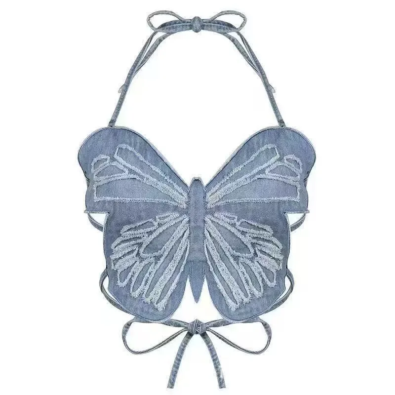 Summer Bikini Style Denim Butterfly Embroidery Backless Bandeau Top Without Padding Backless Denim Bandeau Top No Bra Pads
Summer Bikini Style Denim Butterfly Embroidery Backless Bandeau Top Without Padding Backless Denim Bandeau Top No Bra Pads