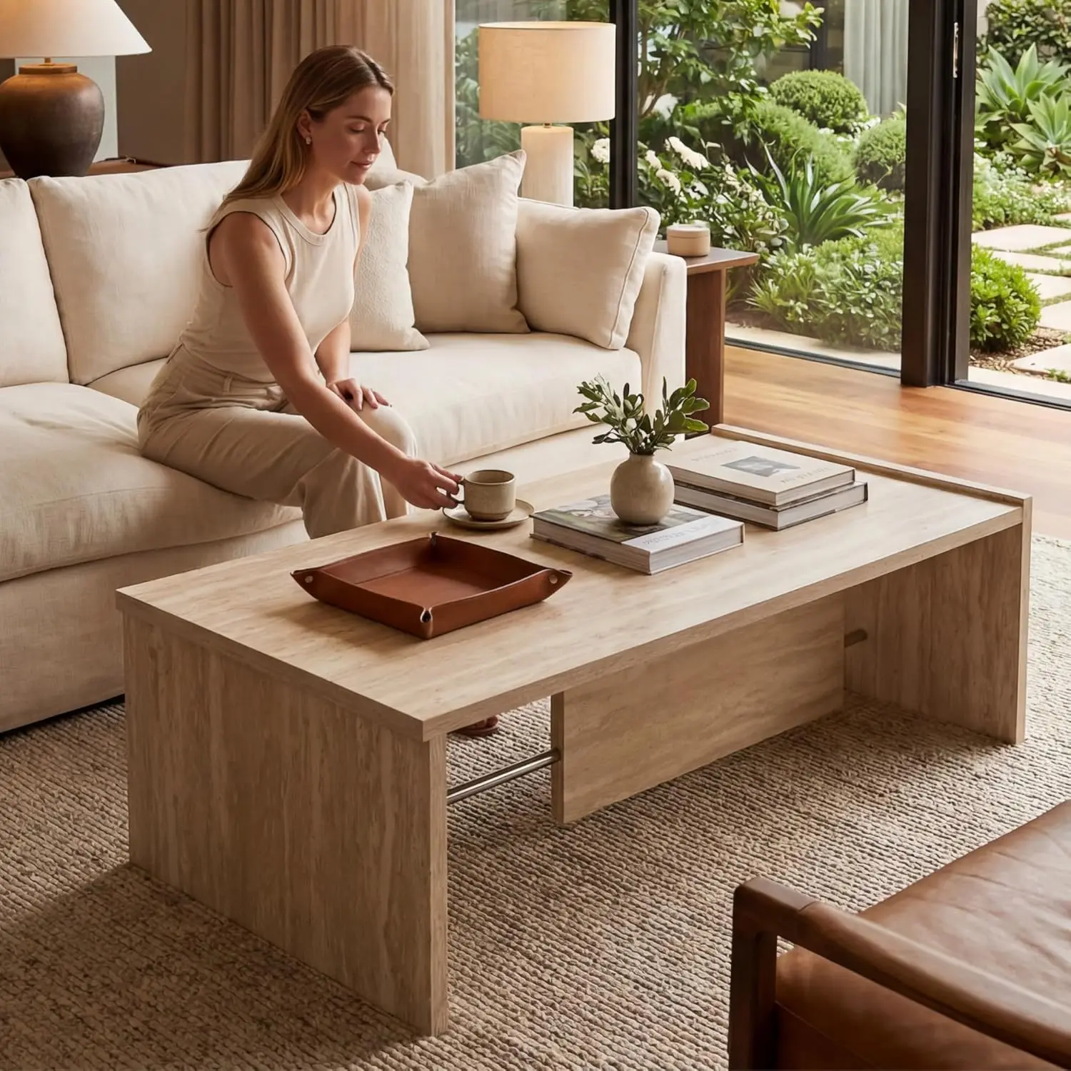 Faux Travertine Coffee Table for Living Room: Rectangular Minimalist Coffee Table with Sturdy Frame Contemporary, Customized
Faux Travertine Coffee Table for Living Room: Rectangular Minimalist Coffee Table with Sturdy Frame Contemporary, Customized