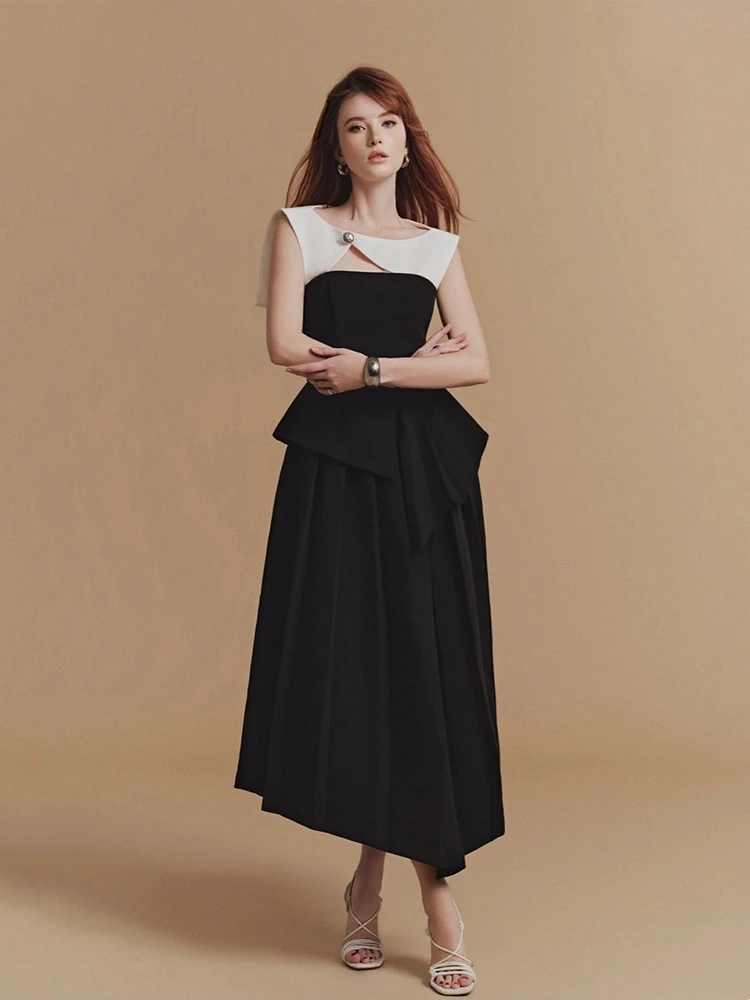 Sexy Hollow Out Shawl Design Asymmetrical Long Dress Women Black White Sleeveless Pleated Dresses Elegant Evening Party Gowns
Sexy Hollow Out Shawl Design Asymmetrical Long Dress Women Black White Sleeveless Pleated Dresses Elegant Evening Party Gowns