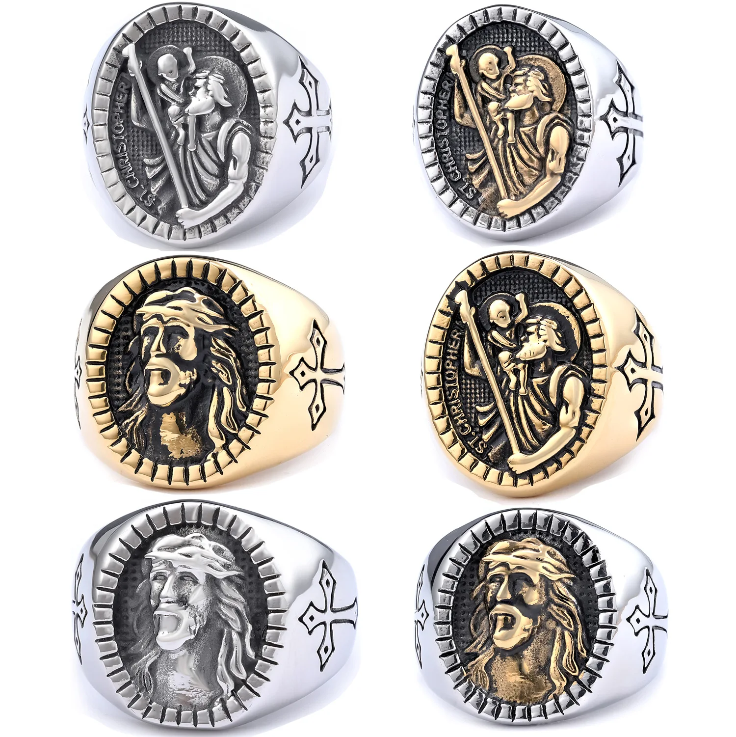 5 pcs Stainless Steel Ring Men Hiphop Jewelry Gold Plated Tarnish Free Catholic St.Christopher Rings Men
5 pcs Stainless Steel Ring Men Hiphop Jewelry Gold Plated Tarnish Free Catholic St.Christopher Rings Men