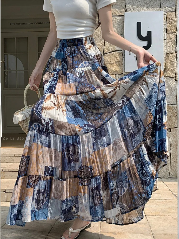 Chiffon Printingpatchworkpleated Skirt Women's Summerhigh Waistslimming Look Pleated Cake Skirt A-line Midi Skirt
Chiffon Printingpatchworkpleated Skirt Women's Summerhigh Waistslimming Look Pleated Cake Skirt A-line Midi Skirt