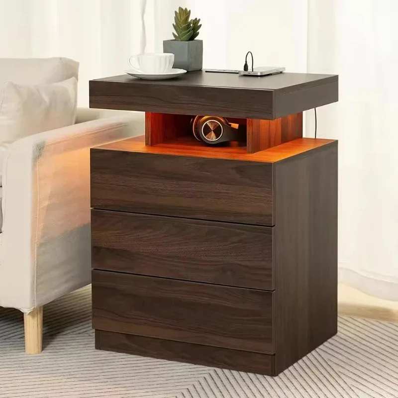 Modern wooden bedside table Wireless charging station USB port 3 drawers, adjustable brightness Bedroom furniture
Modern wooden bedside table Wireless charging station USB port 3 drawers, adjustable brightness Bedroom furniture