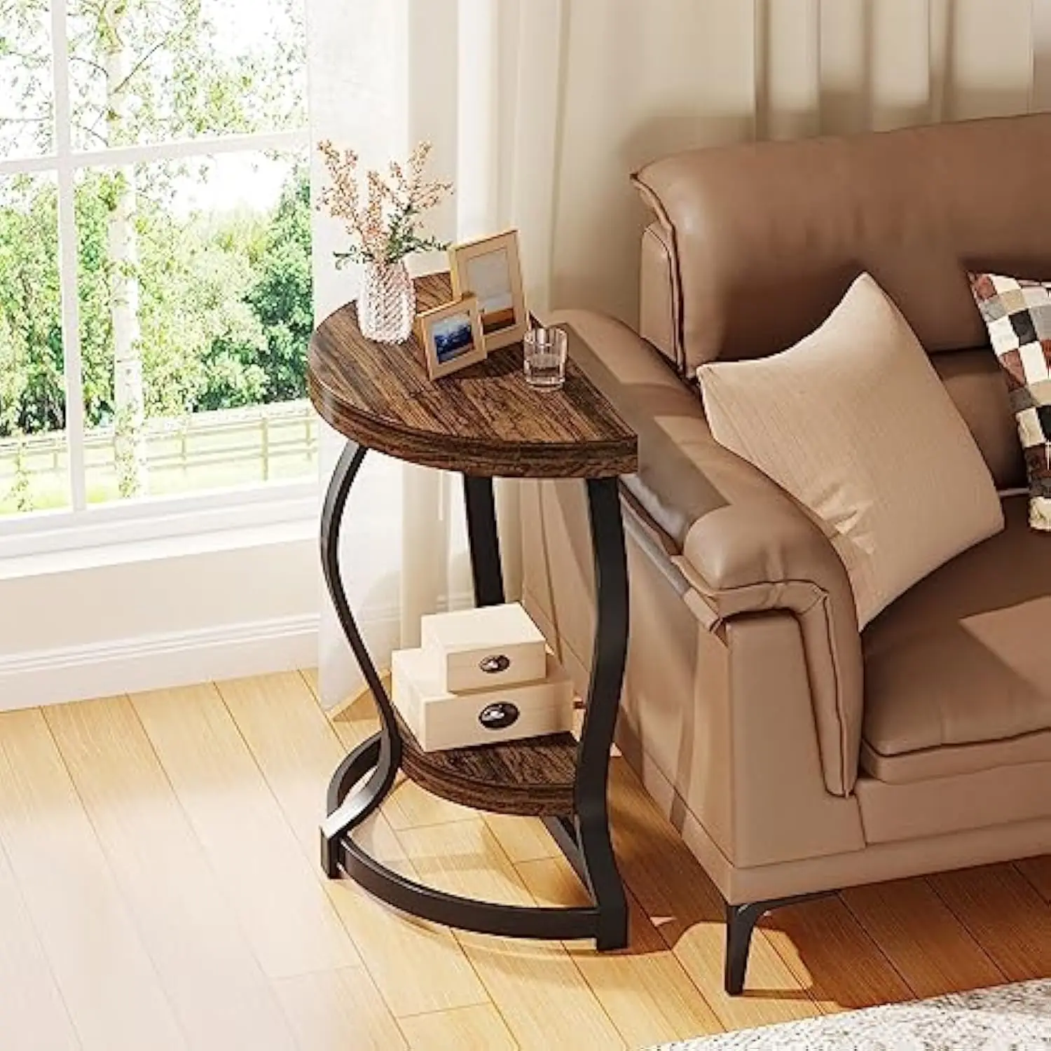 Half-Round End Table, 2-Tier Half Moon Side Table Semi Circle Accent Table with Metal Frame and Thicken Wood Tabletop for Livi
Half-Round End Table, 2-Tier Half Moon Side Table Semi Circle Accent Table with Metal Frame and Thicken Wood Tabletop for Livi