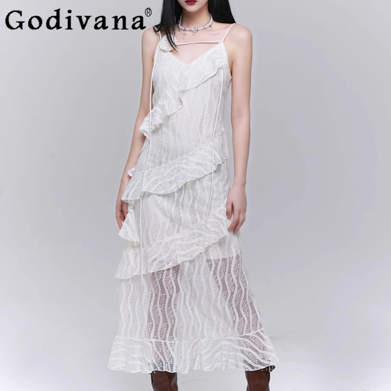 White Elegant Lace Ruffles Splicing Slim Suspender Dress Girl 2025 Summer New Seaside Outings Wear A-line Cake Long Dresses
White Elegant Lace Ruffles Splicing Slim Suspender Dress Girl 2025 Summer New Seaside Outings Wear A-line Cake Long Dresses