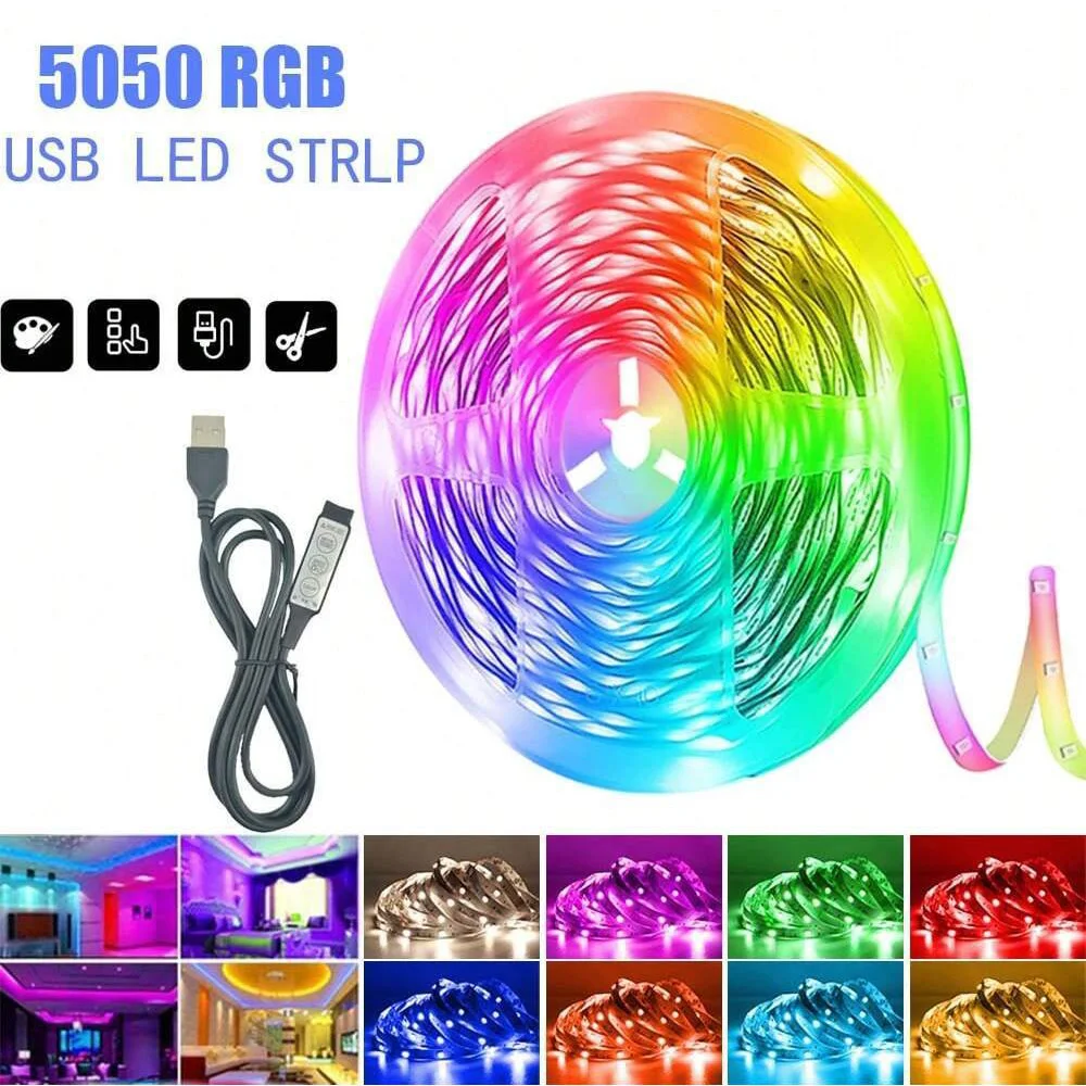 Светодиодные ленты RGB 5050, световые ленты с дистанционным управлением через приложение, гибкая светодиодная лента USB для подсветки телевизора, праздничное украшение для вечеринки и комнаты
Светодиодные ленты RGB 5050, световые ленты с дистанционным управлением через приложение, гибкая светодиодная лента USB для подсветки телевизора, праздничное украшение для вечеринки и комнаты