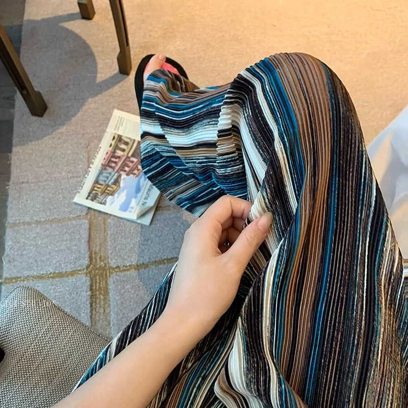 Summer Thin Wide Leg Pants Women's High Waist Drapey Floor-Length Striped Loose Fit Trousers Korean Style Commute Pants
Summer Thin Wide Leg Pants Women's High Waist Drapey Floor-Length Striped Loose Fit Trousers Korean Style Commute Pants