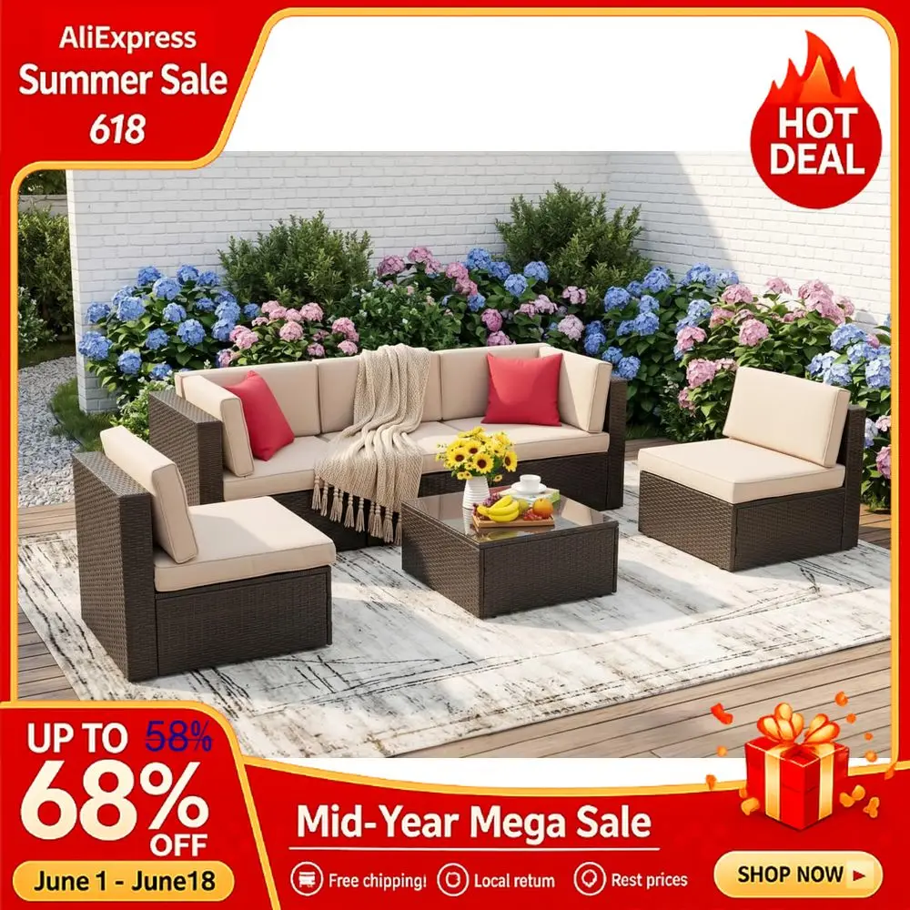 6 Pieces Patio Furniture Set, Outdoor Sectional Patio Sofa Couch, PE Wicker Rattan Patio Set with Coffee Table for Garden,Custom
6 Pieces Patio Furniture Set, Outdoor Sectional Patio Sofa Couch, PE Wicker Rattan Patio Set with Coffee Table for Garden,Custom
