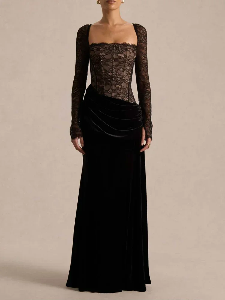 Women Chic Lace Patchwork Velvet Fishbone Dress Elegant Full Sleeve Square Neck Pleated Slim Maxi Vestidos 2026 Lady Party Gown
Women Chic Lace Patchwork Velvet Fishbone Dress Elegant Full Sleeve Square Neck Pleated Slim Maxi Vestidos 2026 Lady Party Gown