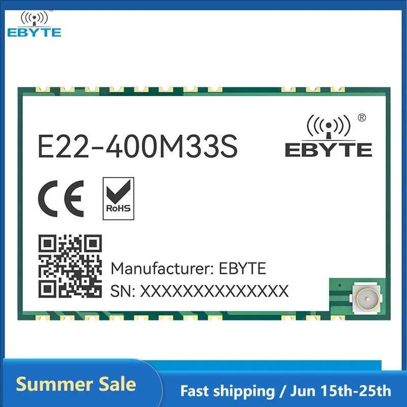 SX1268 RF Transceiver Module LoRa Spread Spectrum 433/470MHz EBYTE E22-400M33S 2W SPI SMD Long Range 16KM High-Precision TCXO
SX1268 RF Transceiver Module LoRa Spread Spectrum 433/470MHz EBYTE E22-400M33S 2W SPI SMD Long Range 16KM High-Precision TCXO