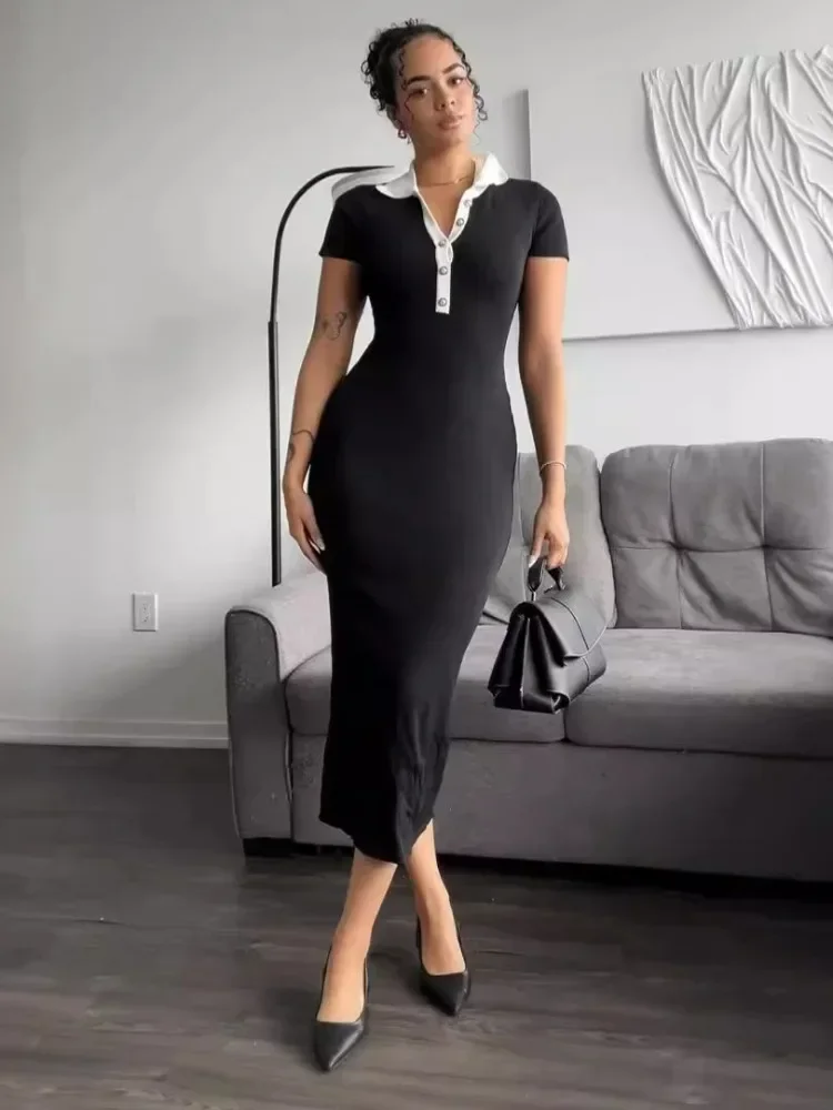 Leosoxs Elegant Knit Maxi Dress for Women Short Sleeve Patchwork Party Dresses Lapel Single-breasted Slim Knitwear Women's Dress
Leosoxs Elegant Knit Maxi Dress for Women Short Sleeve Patchwork Party Dresses Lapel Single-breasted Slim Knitwear Women's Dress