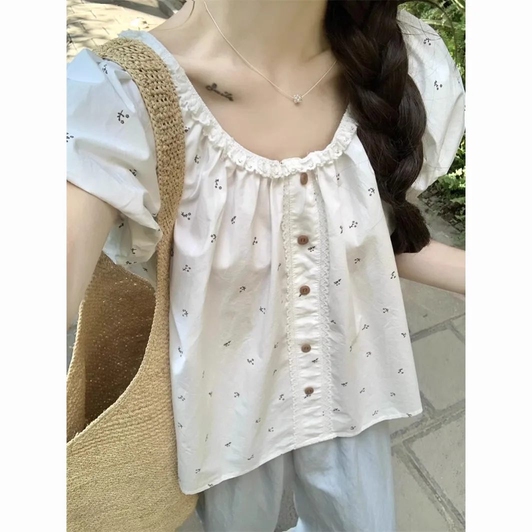 Рубашки с коротким рукавом, женские жаккардовые рубашки в стиле Харадзюку с воздушным шаром, укороченная художественная консервативная городская студенческая молодежная шикарная блузка 
Рубашки с коротким рукавом, женские жаккардовые рубашки в стиле Харадзюку с воздушным шаром, укороченная художественная консервативная городская студенческая молодежная шикарная блузка