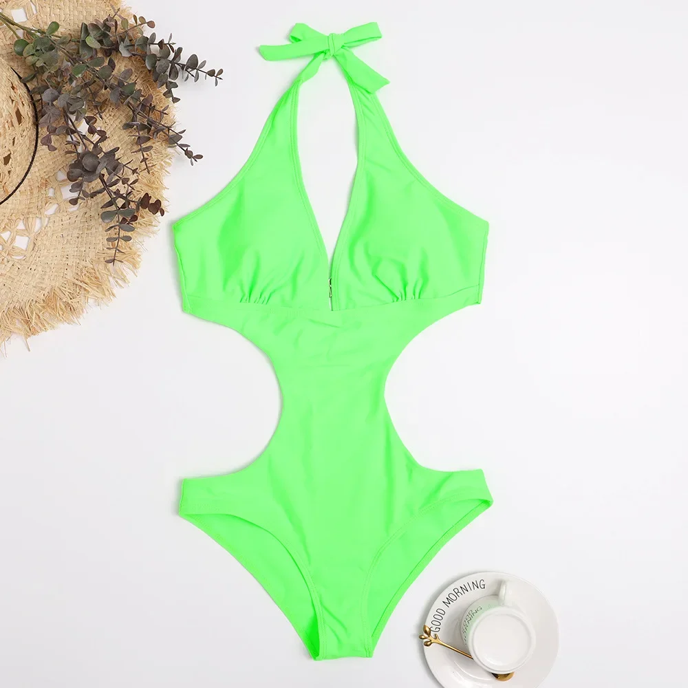 2024 New Sexy Halter Backless One Piece Swimsuit for Women Solid Color Deep V Hollow Out Monokini Swimwear Pleated Bathing Suit
2024 New Sexy Halter Backless One Piece Swimsuit for Women Solid Color Deep V Hollow Out Monokini Swimwear Pleated Bathing Suit
