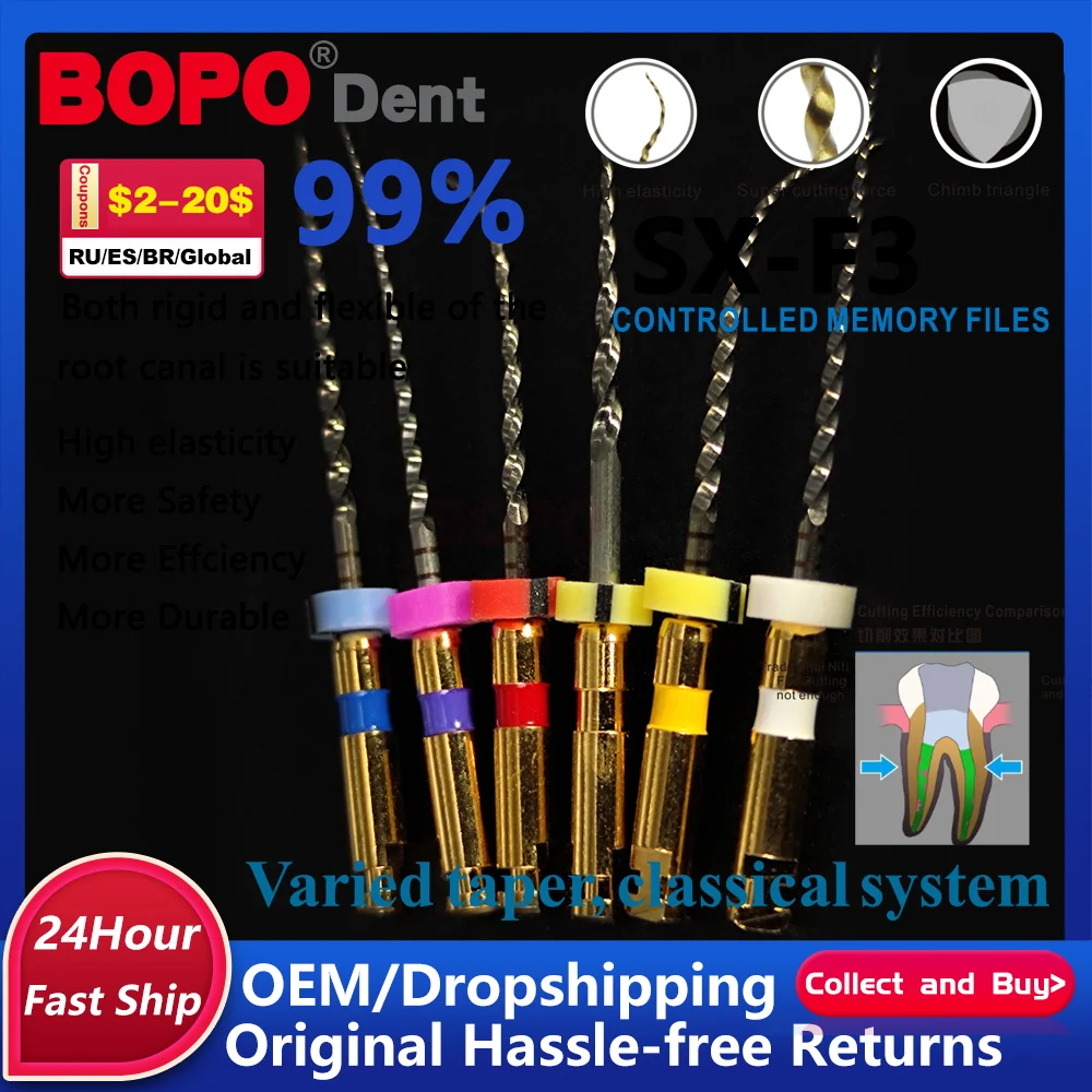 6pcs/Pack Dental Root Canal Treatment Niti File Equipment Tools SX-F3 F4 F5 Endodontic Files 25MM/31MM/21MM laboratorio dental
6pcs/Pack Dental Root Canal Treatment Niti File Equipment Tools SX-F3 F4 F5 Endodontic Files 25MM/31MM/21MM laboratorio dental