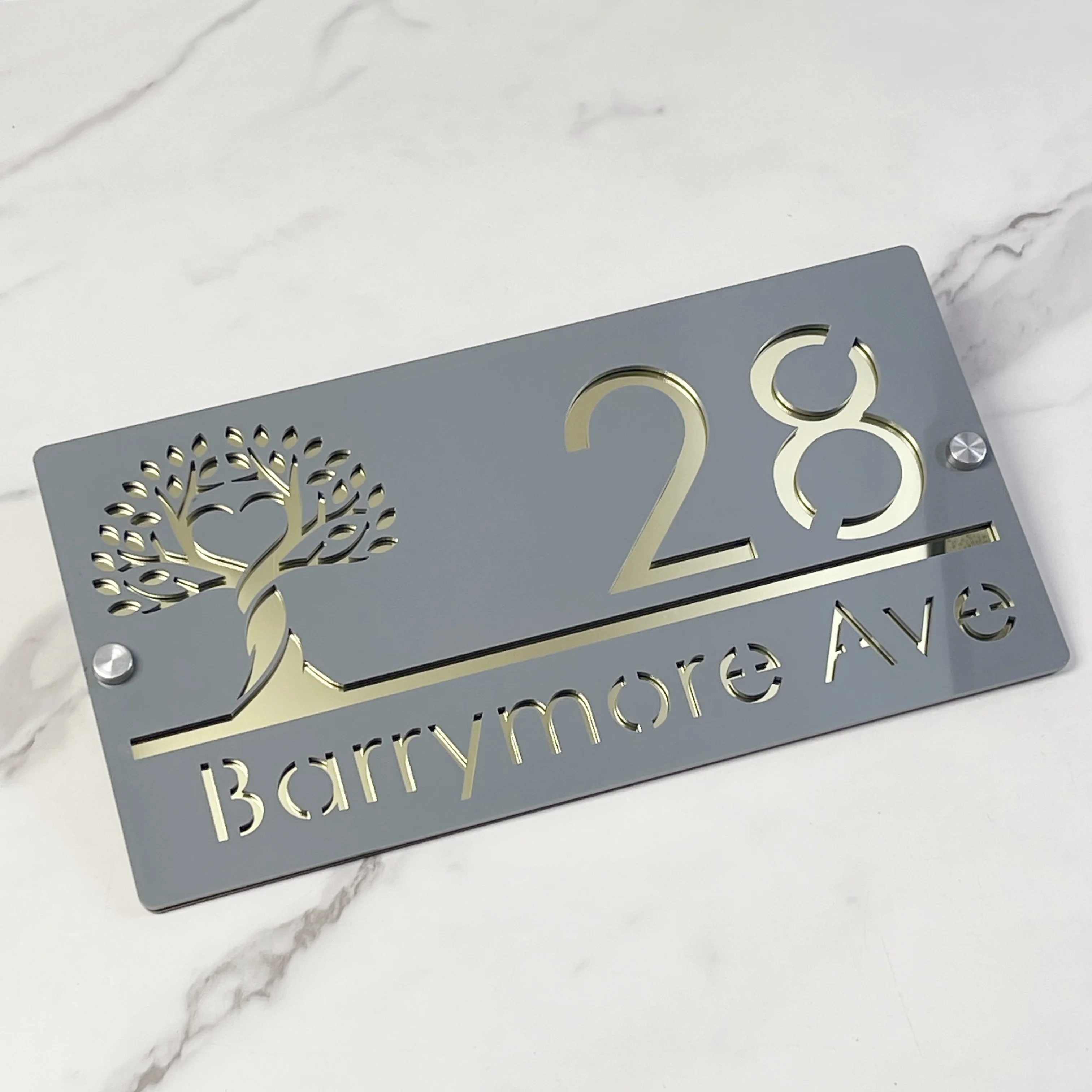 Personalized Tree Life Address Sign – Grey Gold 3D Acrylic House Number Plaque, Custom Laser Cut Modern Outdoor Home Door Plate
Personalized Tree Life Address Sign – Grey Gold 3D Acrylic House Number Plaque, Custom Laser Cut Modern Outdoor Home Door Plate