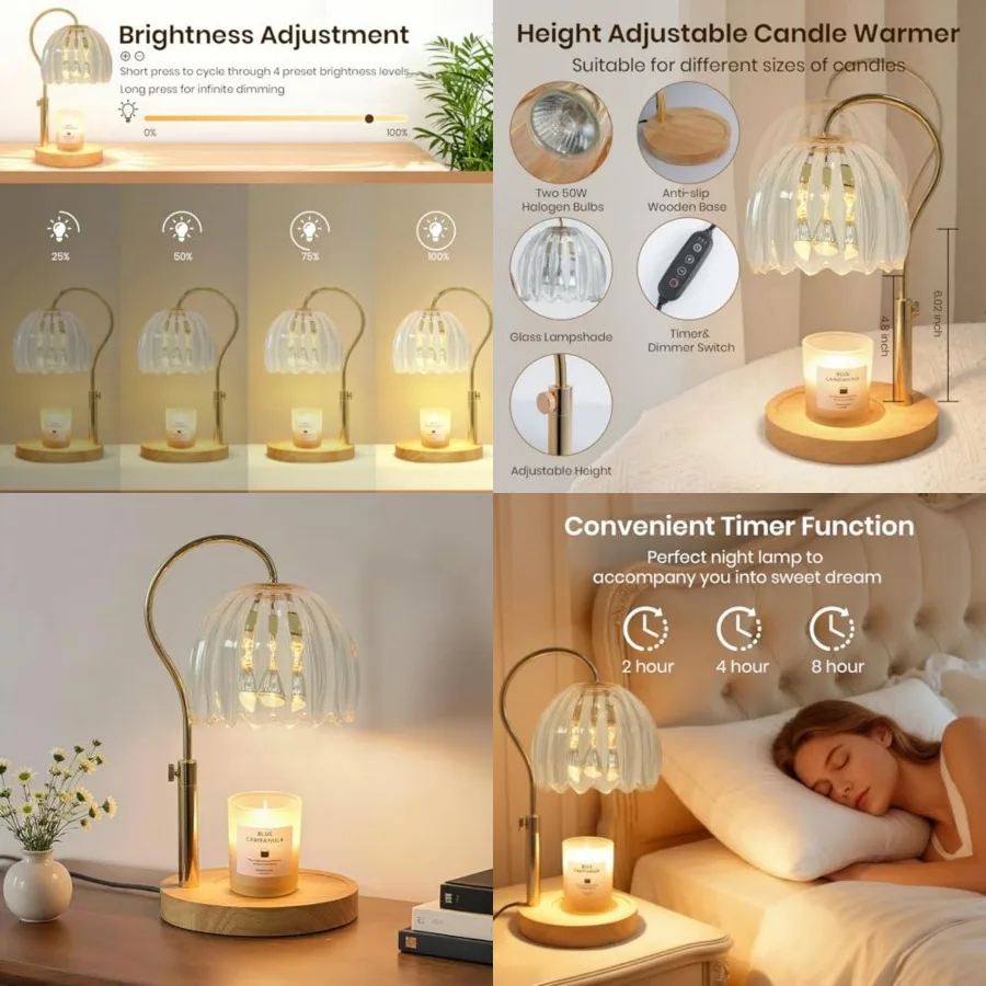 Candle Warmer Lamp with Timer and Dimmer, Height Adjustable Electric Candle Lamp Warmer for Scented Jar Candles with 2 Bulbs, M
Candle Warmer Lamp with Timer and Dimmer, Height Adjustable Electric Candle Lamp Warmer for Scented Jar Candles with 2 Bulbs, M