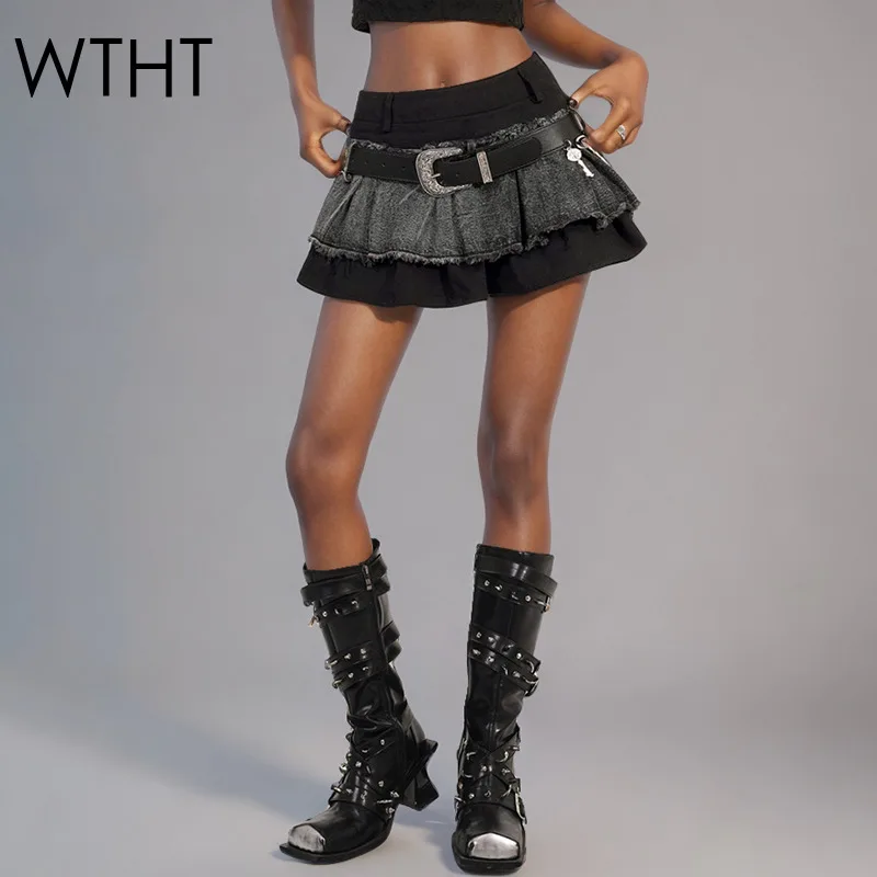 WTHT New Trendy Women's Spliced Fake Two-piece Denim Mini Skirts 2025 Summer Fashion Belt Design A-line Skirt Female 1LS1766
WTHT New Trendy Women's Spliced Fake Two-piece Denim Mini Skirts 2025 Summer Fashion Belt Design A-line Skirt Female 1LS1766