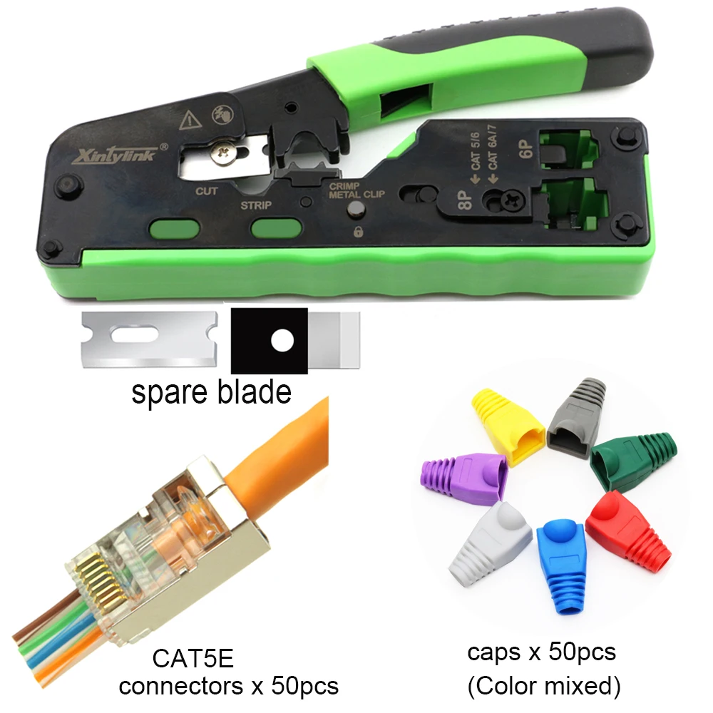 STP CAT5E connector caps+CAT5 CAT6 CAT6A CAT7 CAT8 Crimping Pliers rj45 crimper network tool stripper ethernet cable kit set
STP CAT5E connector caps+CAT5 CAT6 CAT6A CAT7 CAT8 Crimping Pliers rj45 crimper network tool stripper ethernet cable kit set