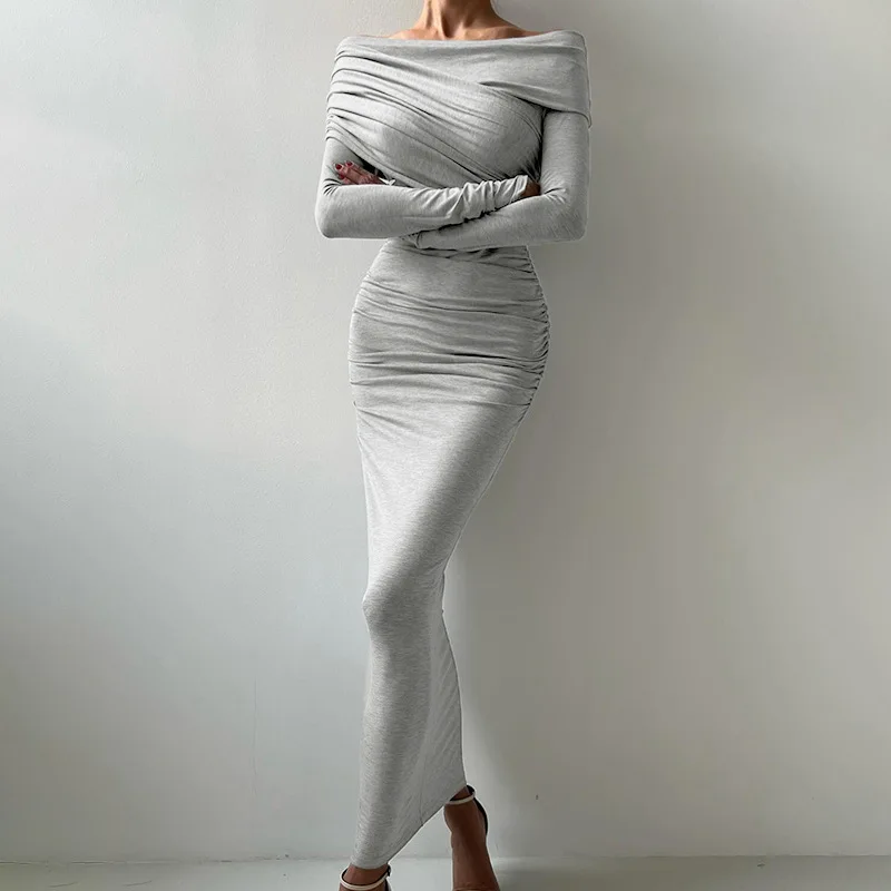 D24DS358 Women's 2024 Summer Solid Color Cross One Shoulder Long Sleeved Pleated Slim Fit Dress
D24DS358 Women's 2024 Summer Solid Color Cross One Shoulder Long Sleeved Pleated Slim Fit Dress