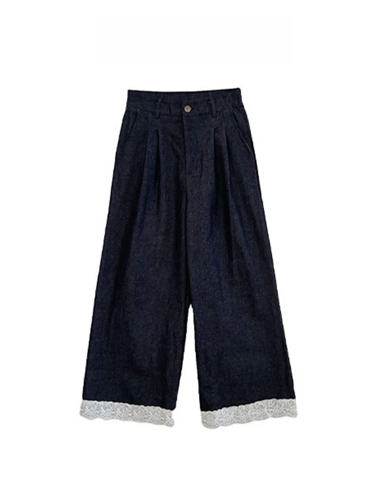 Retro Korean Lace Splicing Wide Leg Jeans Women's Loose High Waist Straight Cut Pants Spring New Style Versatile Casual Trousers
Retro Korean Lace Splicing Wide Leg Jeans Women's Loose High Waist Straight Cut Pants Spring New Style Versatile Casual Trousers