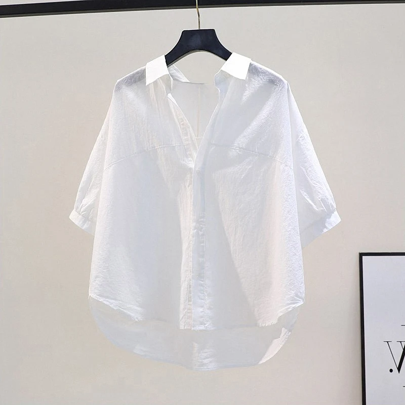 Casual Cotton Shirt Women's Summer New Style Korean Loose round Neck Short Sleeve White Shirt Upper Body Fashion Commute Style
Casual Cotton Shirt Women's Summer New Style Korean Loose round Neck Short Sleeve White Shirt Upper Body Fashion Commute Style