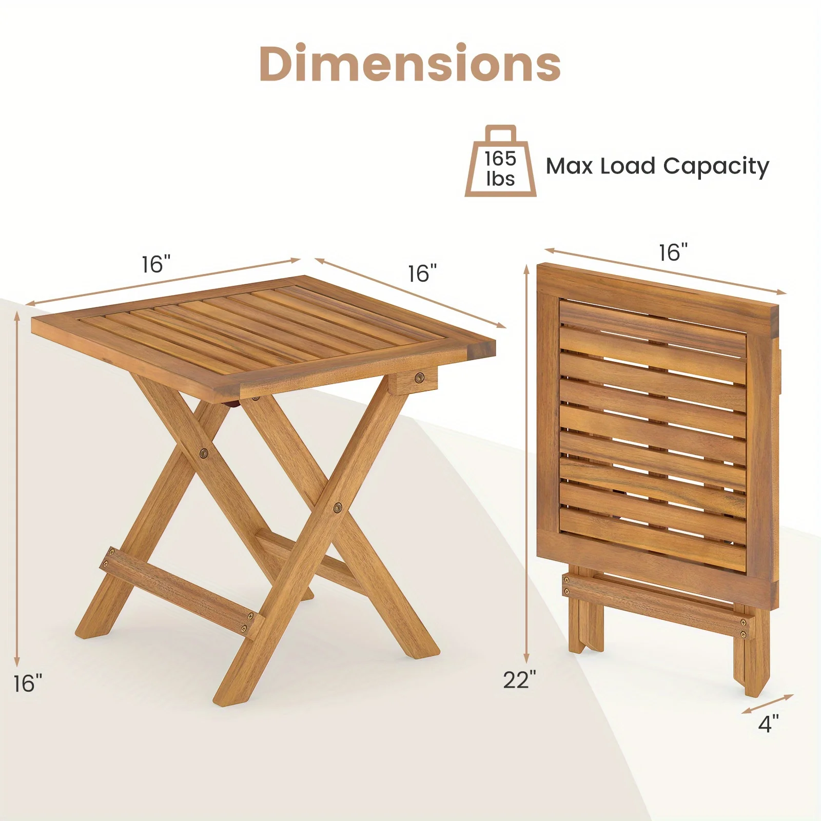 Heavy-Duty Acacia Wood Folding Side Table - 165 lbs Capacity, Foldable & Portable Square End Table with Slatted Top
Heavy-Duty Acacia Wood Folding Side Table - 165 lbs Capacity, Foldable & Portable Square End Table with Slatted Top