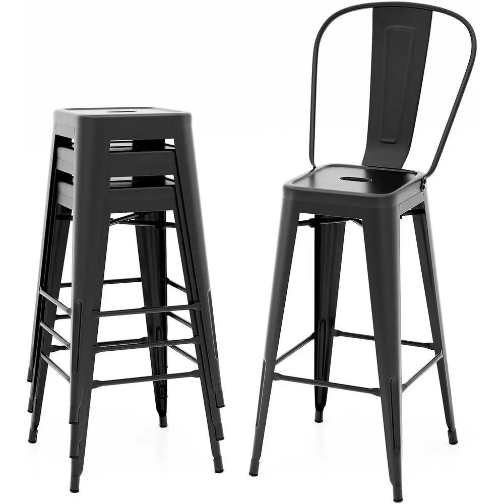 Set of 4 Stackable Metal Bar Stools with Detachable High Back, Footrest, Rubber Feet, Ideal for Industrial, Kitchen, Bistro, Res
Set of 4 Stackable Metal Bar Stools with Detachable High Back, Footrest, Rubber Feet, Ideal for Industrial, Kitchen, Bistro, Res