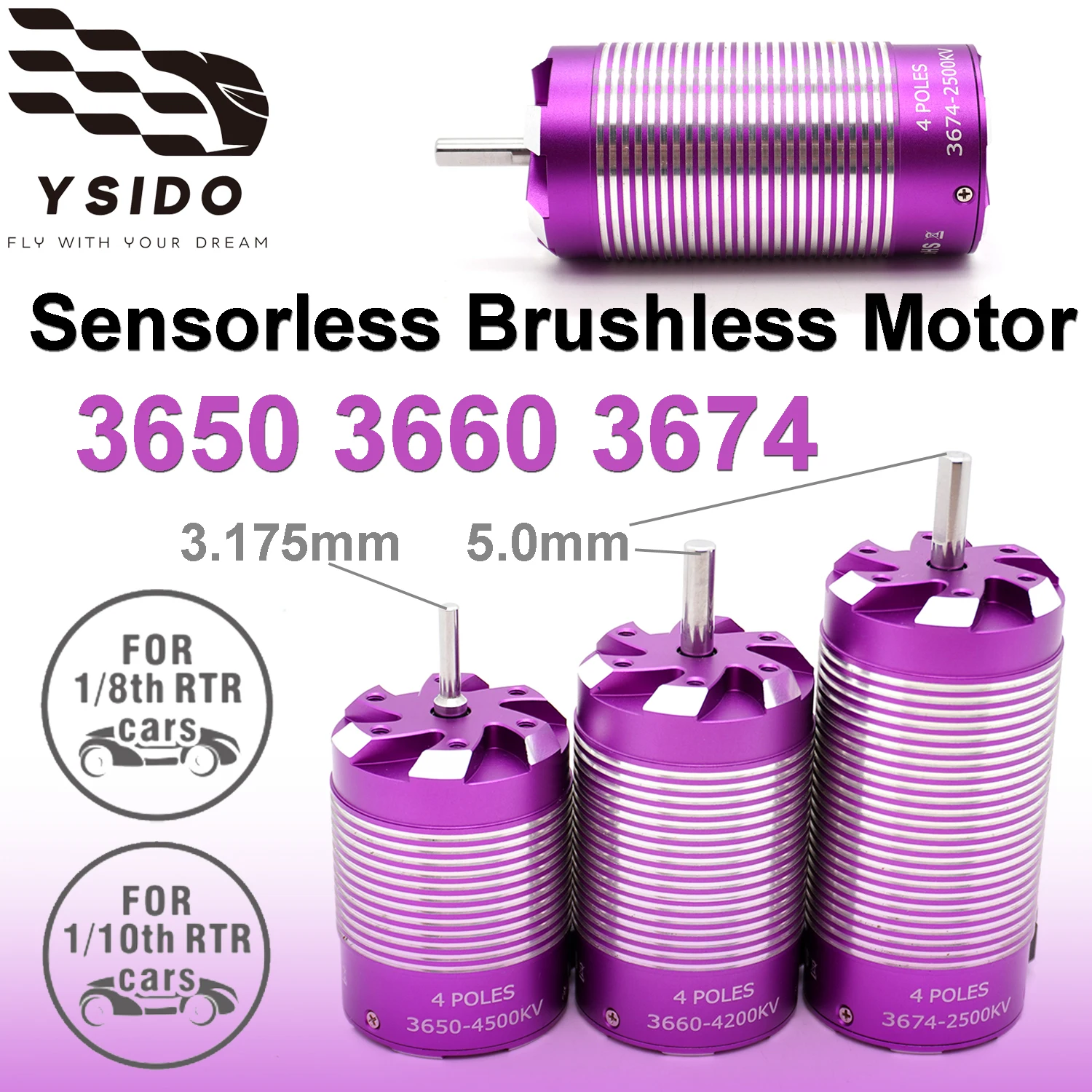 YSIDO 1/8 1/10 RC Brushless Motor 3650 3660 3674 Sensorless 3.175/5.0mm Shaft for RC Off-Road Buggy WLtoys HSP Tamiya Traxxas
YSIDO 1/8 1/10 RC Brushless Motor 3650 3660 3674 Sensorless 3.175/5.0mm Shaft for RC Off-Road Buggy WLtoys HSP Tamiya Traxxas