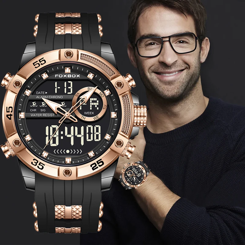 FOXBOX Men Watch Outdoor Sports Digital Watches For Men Casual Fashion Waterproof Military LED Quartz Chronograph Montre Homme
FOXBOX Men Watch Outdoor Sports Digital Watches For Men Casual Fashion Waterproof Military LED Quartz Chronograph Montre Homme