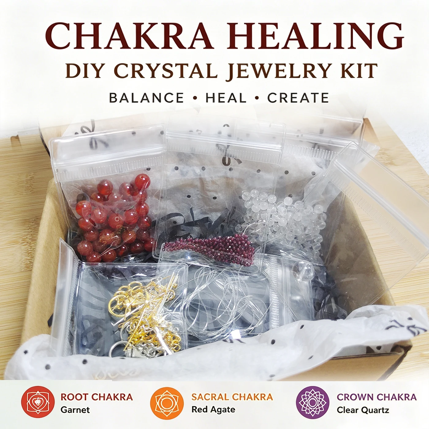 Chakra Healing DIY Crystal Jewelry Kit Garnet Red Agate Clear Quartz Beads Set Making Supplies Women's Craft Bracelet Keychain
Chakra Healing DIY Crystal Jewelry Kit Garnet Red Agate Clear Quartz Beads Set Making Supplies Women's Craft Bracelet Keychain